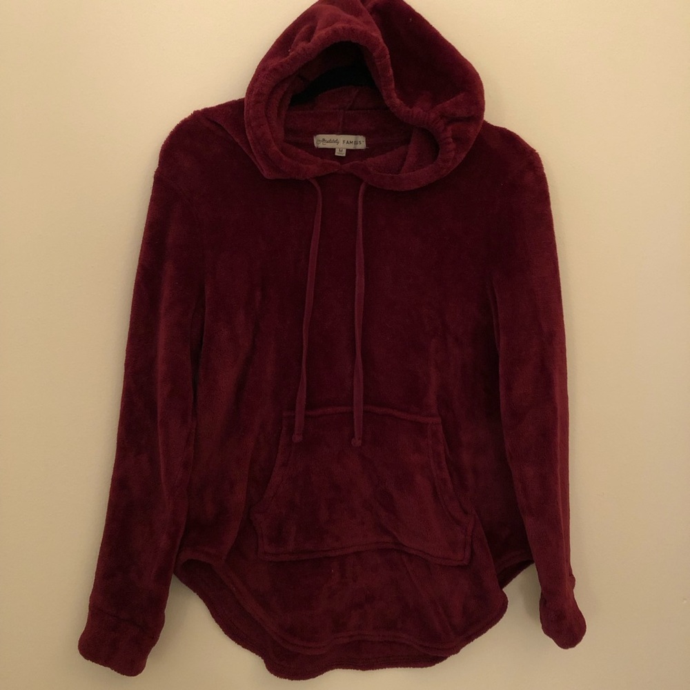 Absolutely Famous Fuzzy Hoodie Sweatshirt Fuchsia Drawstring Women’s Size Medium